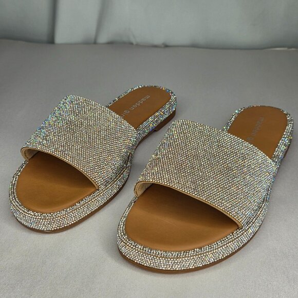 NWT Madden Girl Women's Addie Rhinestone Flats Slides Sandals - Picture 1 of 8